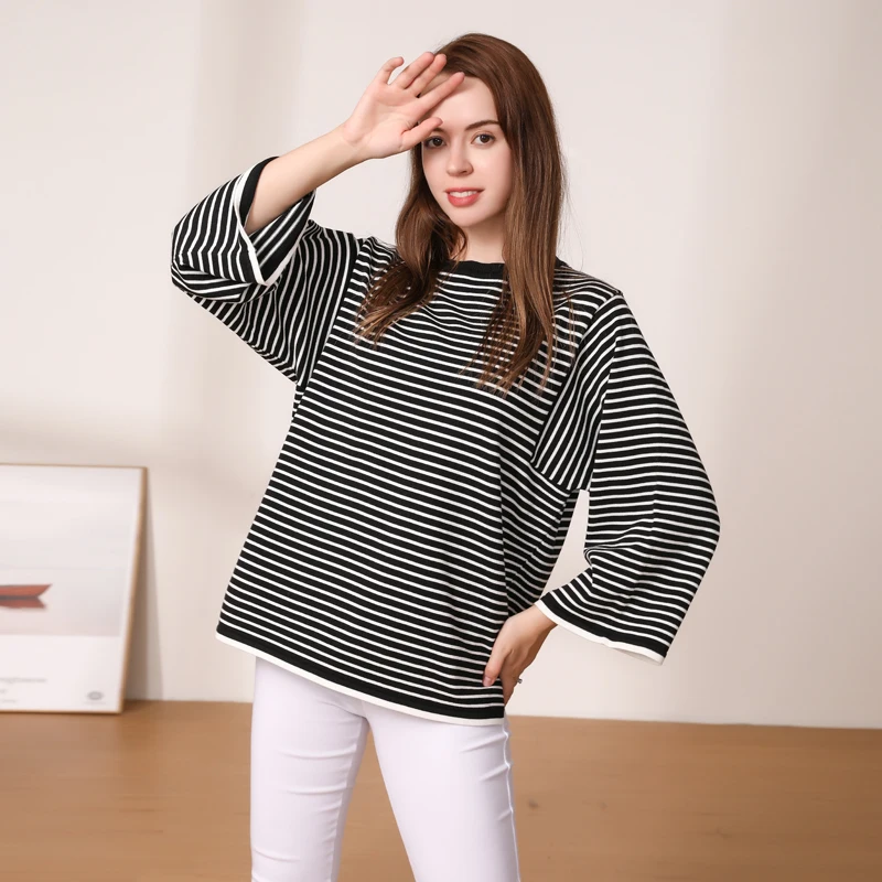 

Striped Blouses Basic Clothing Korean Fashion Women's Sweater Tops Style Outerwear 2024 Pullover Female Clothes Cropped Ladies