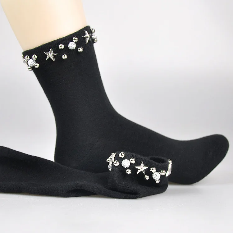 Chaussettes coréennes en coton avec perles pour femmes, Tube moyen, pour loisirs, à la mode