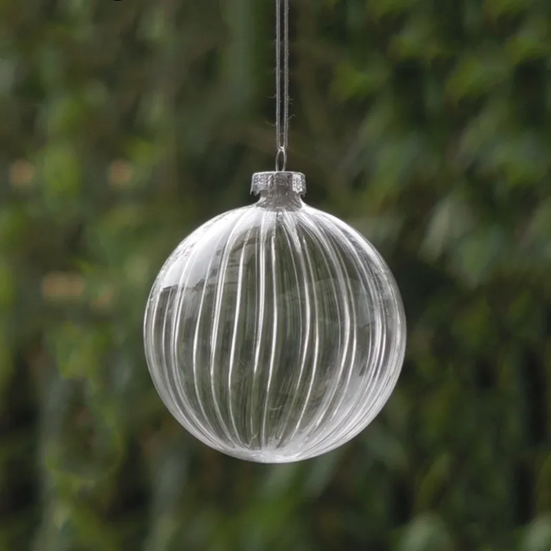 

16pcs/pack Diameter=8cm Small Size Transparent Striped Glass Ball Home Decoration Christmas Day Tree Pendant Hanging Globe