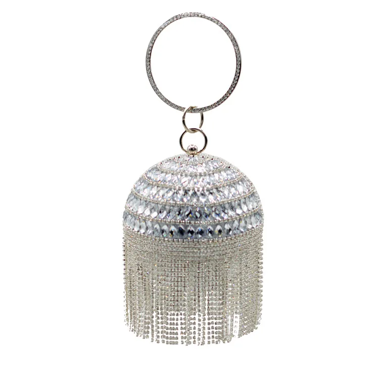 2021 heißesten Luxus Party Hochzeit tasche Luxus kristall abendessen tasche quaste diamant quaste kupplung tasche runde ball abend taschen für tasche