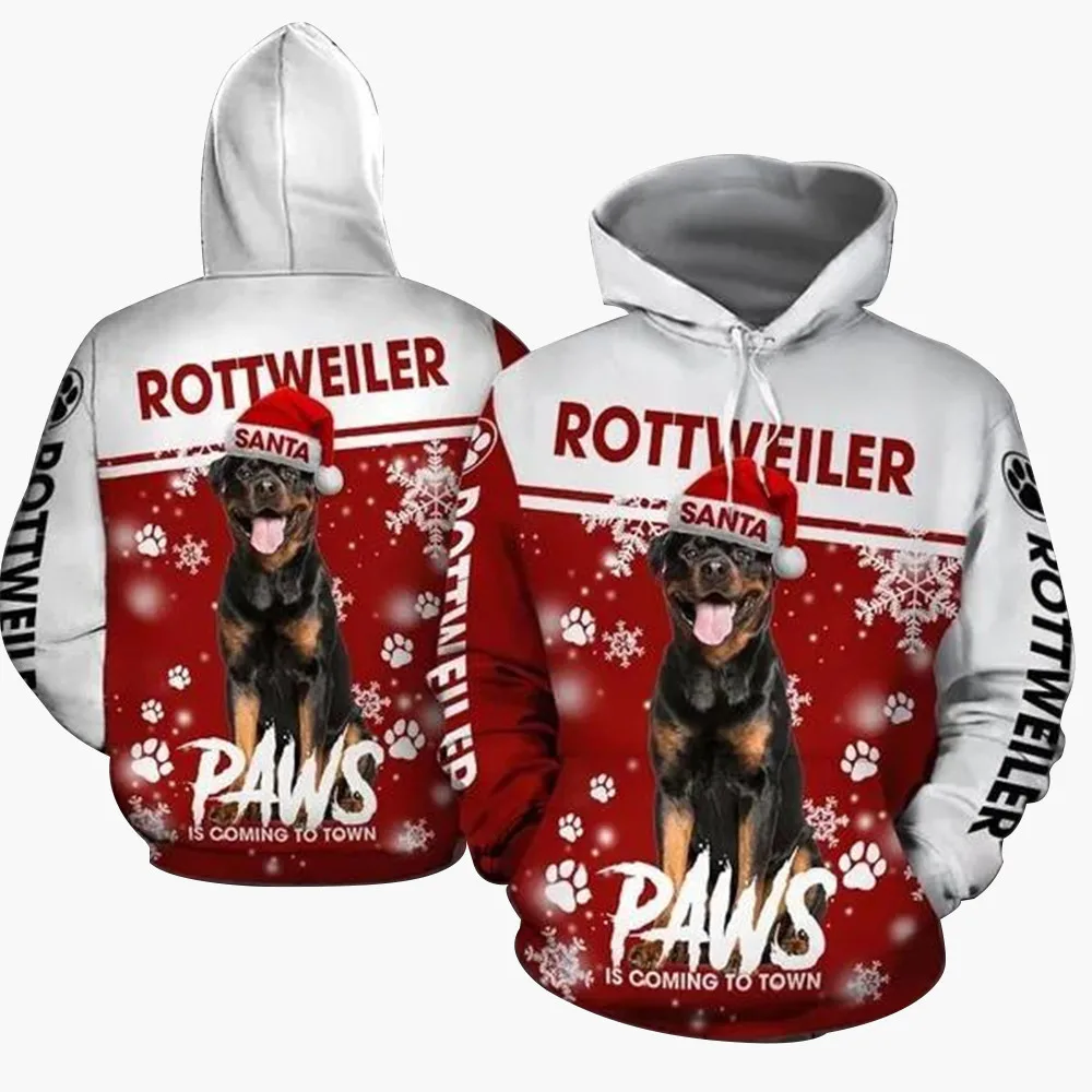 HX Rottweiler Hoodies Men 3D Graphic PAWS Christmas Hoodie Pets Animals Pullovers Tops Sweatshirts Harajuku Men Clothing