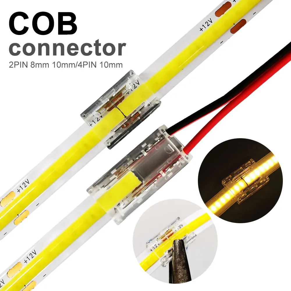 

COB Connector Solderless Fast Connect 8MM 10MM Width 2Pin/4Pin Foldable Tight Connection High Density Flexible LED Strip Light