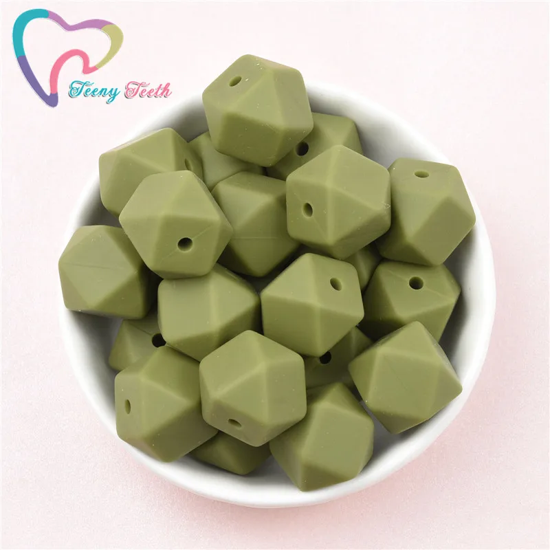 10 PCS Army Green 14-17MM Hexagon Silicone Teething Baby Beads Nursing Chew Necklace DIY Jewelry BPA Free Teether Beads For Baby