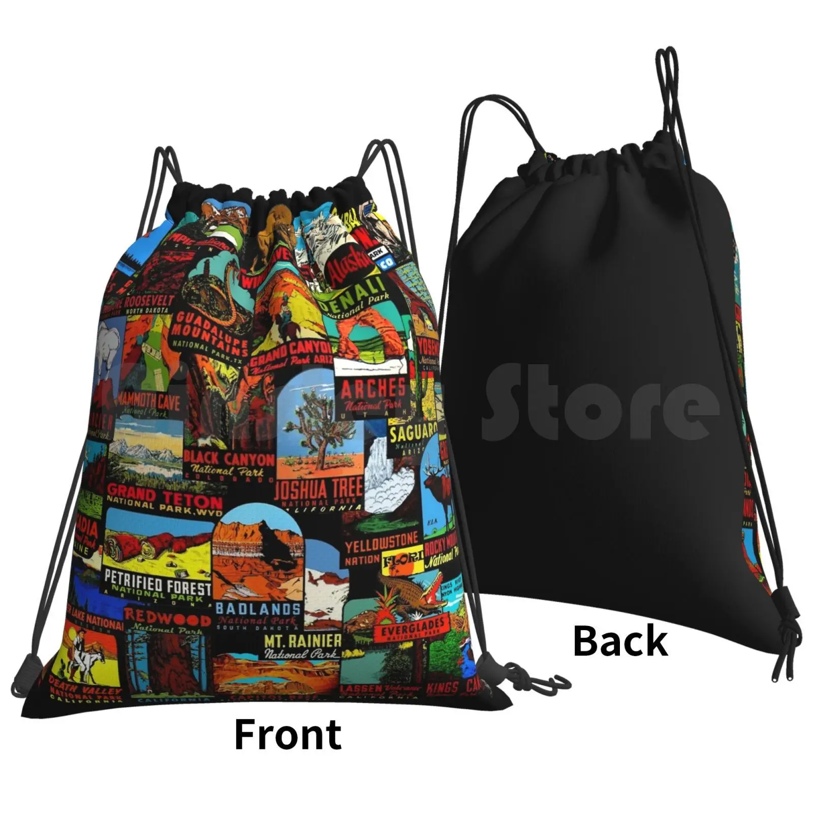 American National Parks Vintage Travel Decal Bomb Backpack Drawstring Bag Riding Climbing Gym Bag National Parks Park