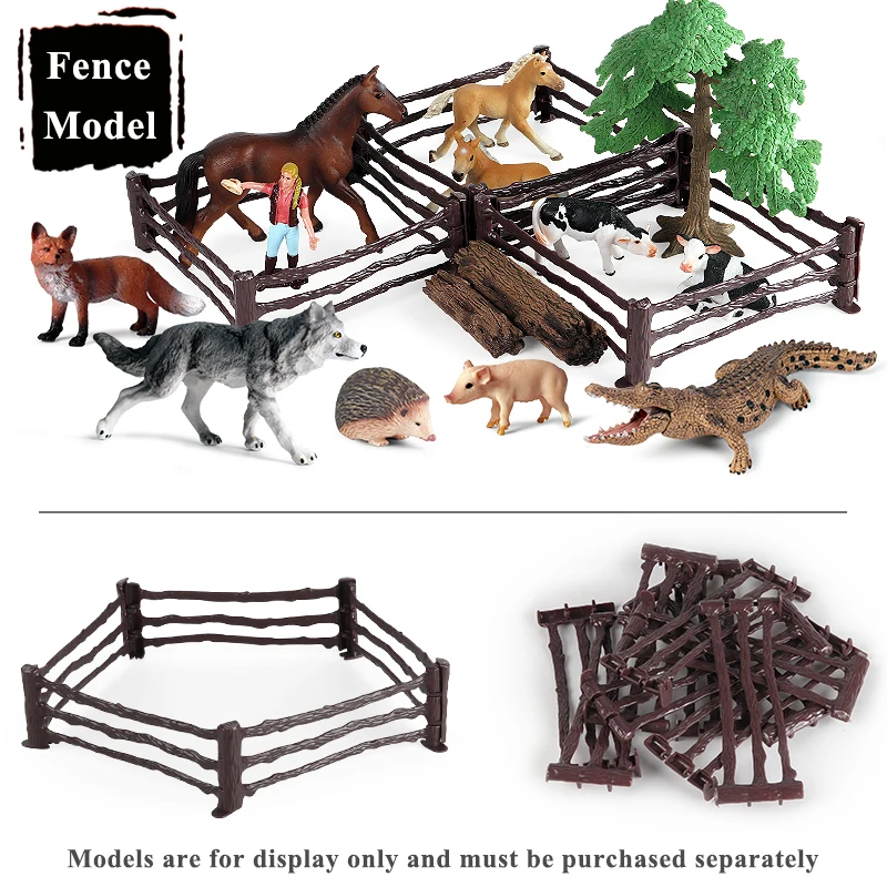 Oenux Home Decoration Farm Fence Scene Series Simulation Cow Horse Animal Model Palm Trees Action Figures Miniature Cute Kid Toy