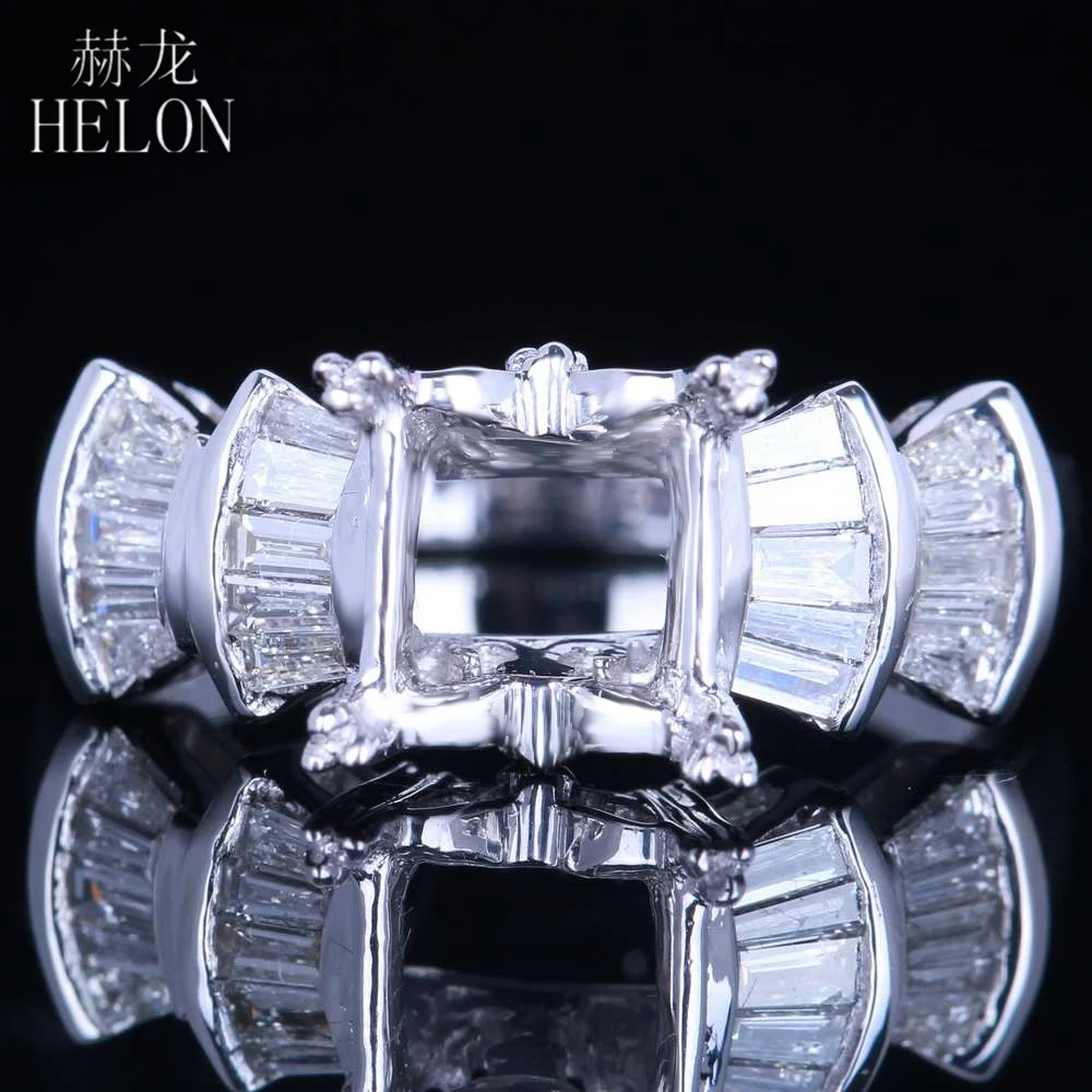 

HELON Solid 14K White Gold Baguette 0.5ct 100% Genuine Natural Diamonds Semi Mount Engagement Ring Fit Princess Cut 6.5mm