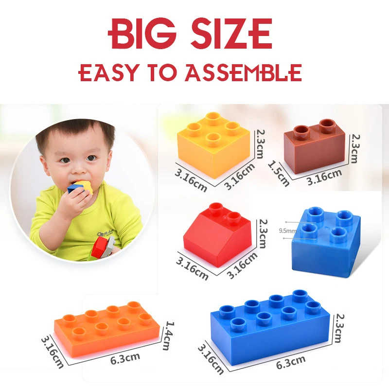 Assembled Big Size Building Blocks Baby Early Learning DIY Construction Toddler Toys For Children Compatible Bricks Kids Gift