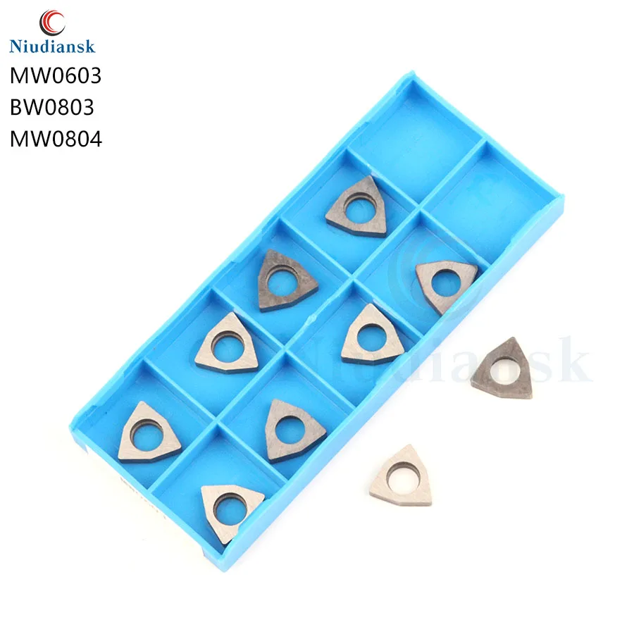 10 pcs MW0603 BW0803 MW0804 High Quality W-Type Peach-shape Carbide Inserts Shim Turning Tool Holder Accessories Lathe Knife Pad