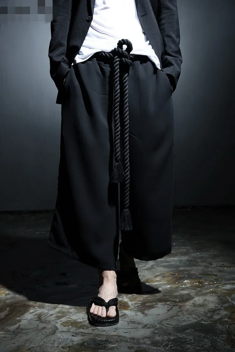 Men's Trousers Spring Black Loose Fashion Casual Wide-Leg Trousers Men's Nine Minutes Big Bell Bottoms Black Yamamoto Style