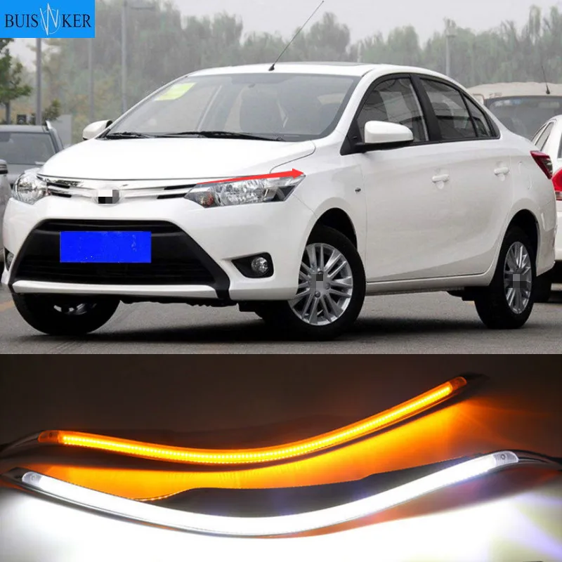 

2PCS LED Daytime Running Light Yellow Turn Signal Relay Car Headlight Eyebrow Decoration For Toyota Vios 2014 2015 2016