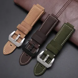 Yopo Leather Watchband 24x16mm Black Brown Strap Pin Buckle Suitable For Timex T2N720/721/TW2T76500/6300 Men's Silicone Bracelet