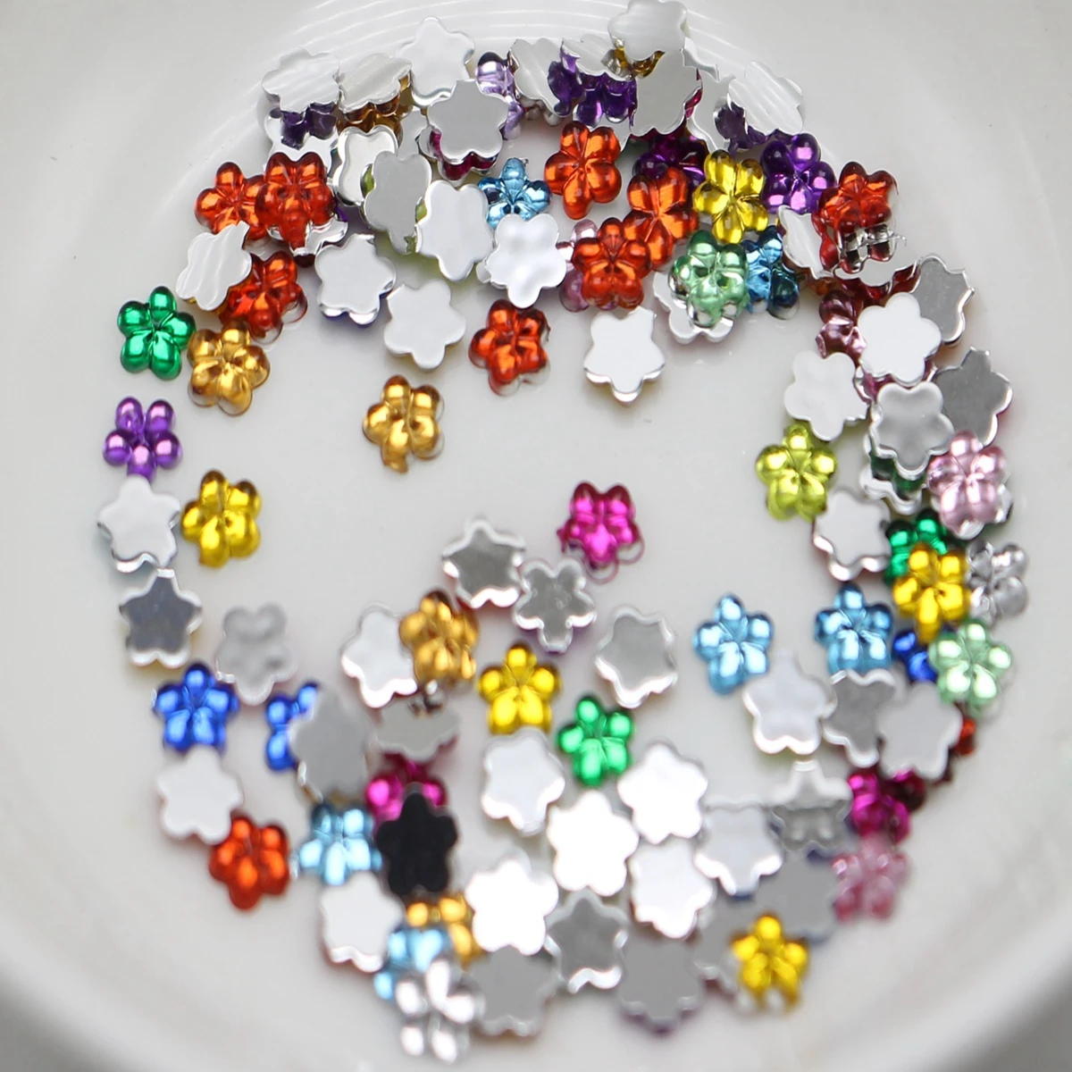 1000  Acrylic Flatback Mini Flower Gems Rhinestones 4mm  Pick Your Color