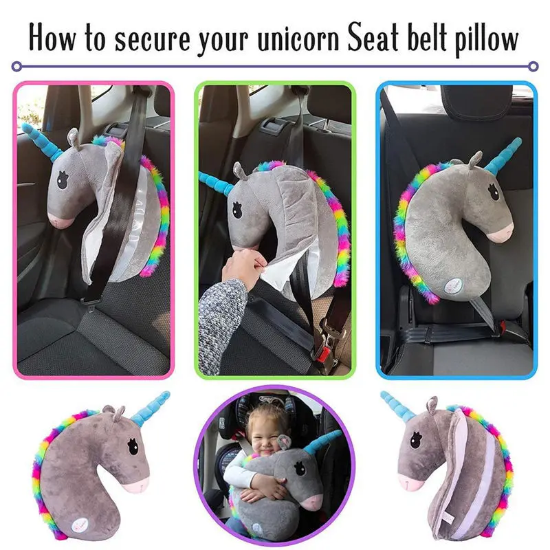 Kids Travel Unicorn Pillow Children Head Neck Support Protect Car Seat Belt Pillow Shoulder Safety Strap Protect Shoulder Pillow