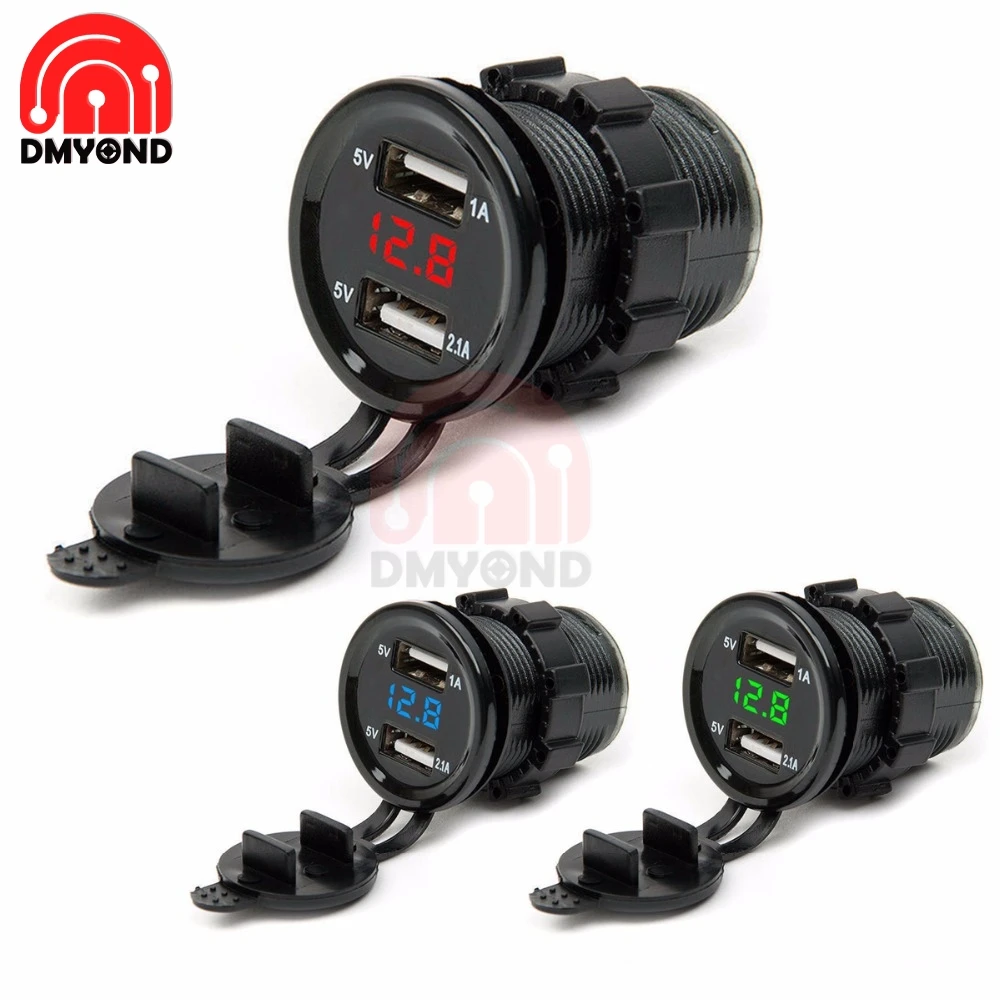 5V 1A 2.1A 12V 2 USB Car Charger Cigarette Lighter Socket Plug LED Voltmeter for Car Fast Chargering Adapter Voltage Monitoring