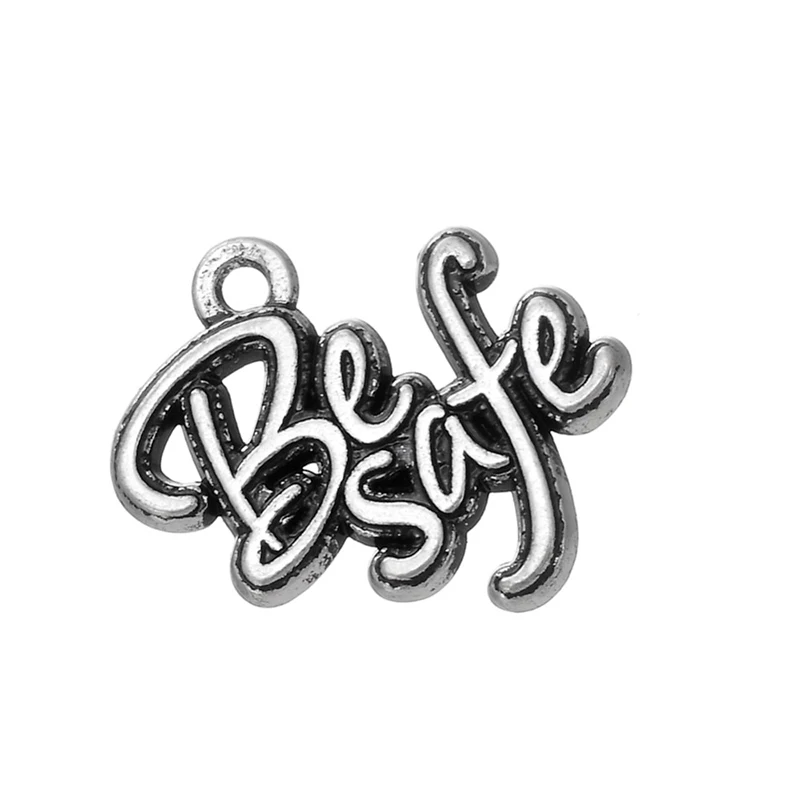 RAINXTAR Antique Silver Color Alloy Be Safe Letter Charms For Halloween Besafe DIY Charms 19*20mm 50pcs AAC088