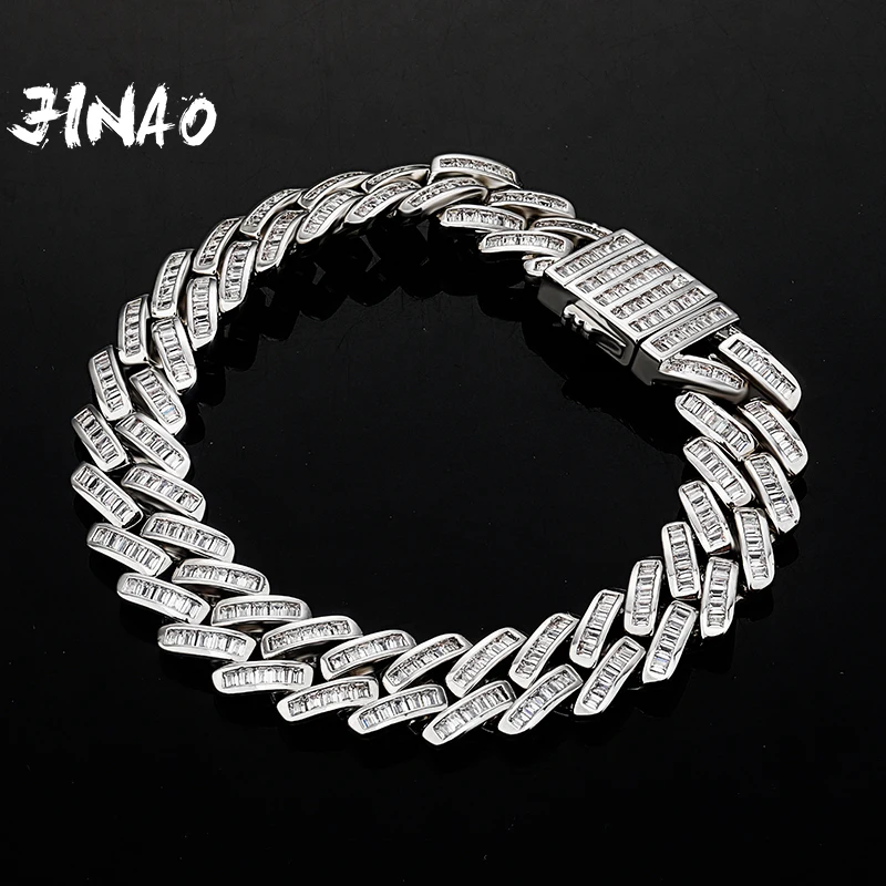 

JIANO Bracelet 12mmA&18mm Baguette Prong Cuban Link Bracelet AAA+CZ Iced Out Chain High Quality Hip Hop Luxury Jewelry For Gift