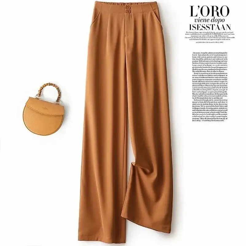 High waist draped chiffon wide-leg pants women\'s loose size 2021 spring and summer new fashion loose straight casual suit pants