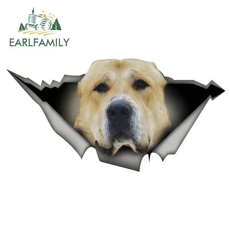 EARLFAMILY 13cm x 6.8cm Golden Alabai Car Sticker Torn Metal Decal Reflective Stickers Window Car Bumper Decoration Dog Decal