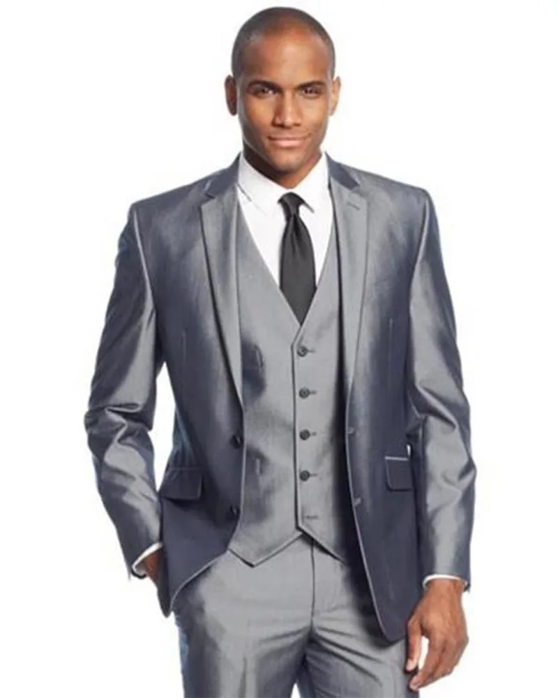 

Silver Grey 3Pcs Men’s Suit 2Buttons Blazer Trousers Wedding Suit for Man Groom Tuxedos Business Formal Suits(Jacket+Pants+Vest)