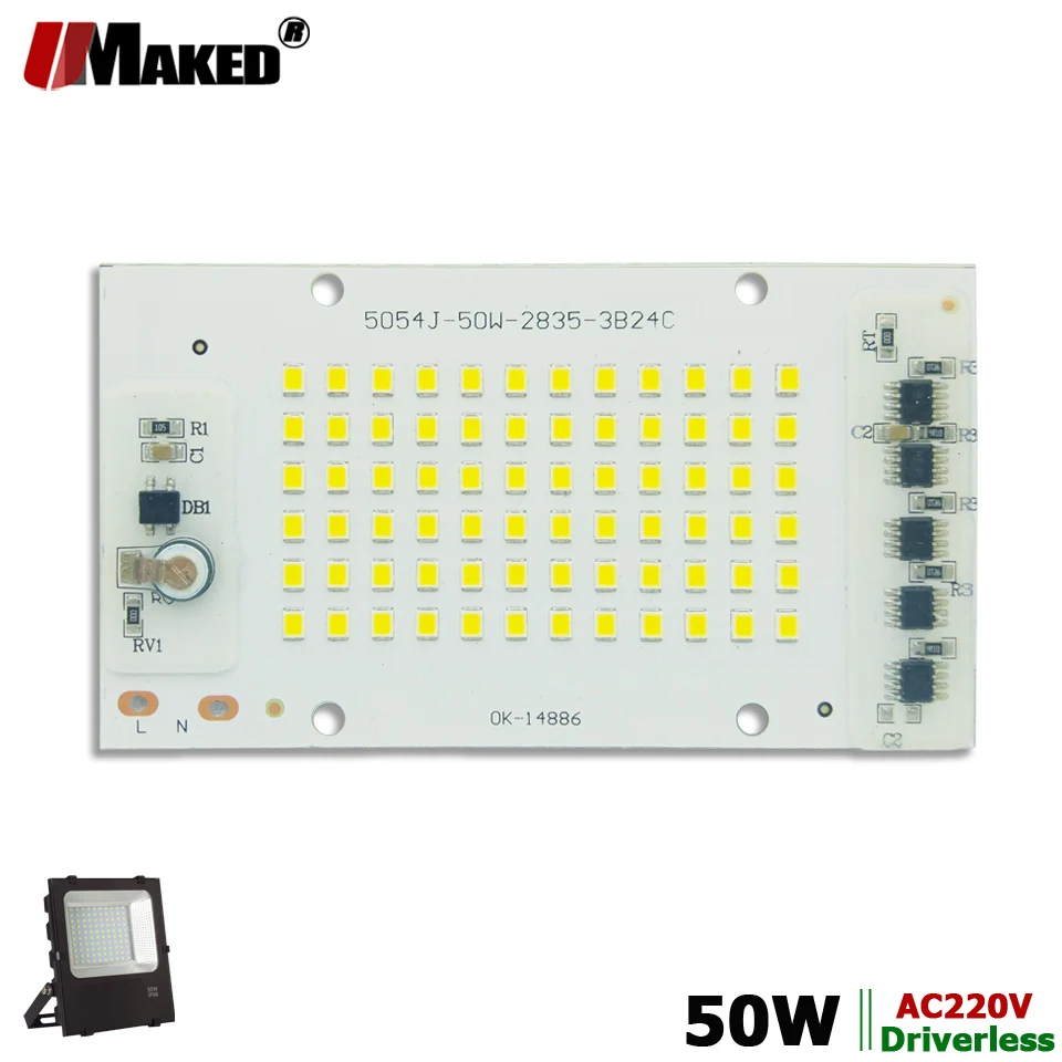 50W AC220V SMD 2835 LED PCB 112x61mm HA CONDOTTO Il Proiettore Modulo piastra di Alluminio Bianco/Caldo SMD2835 intelligente IC Driver Per