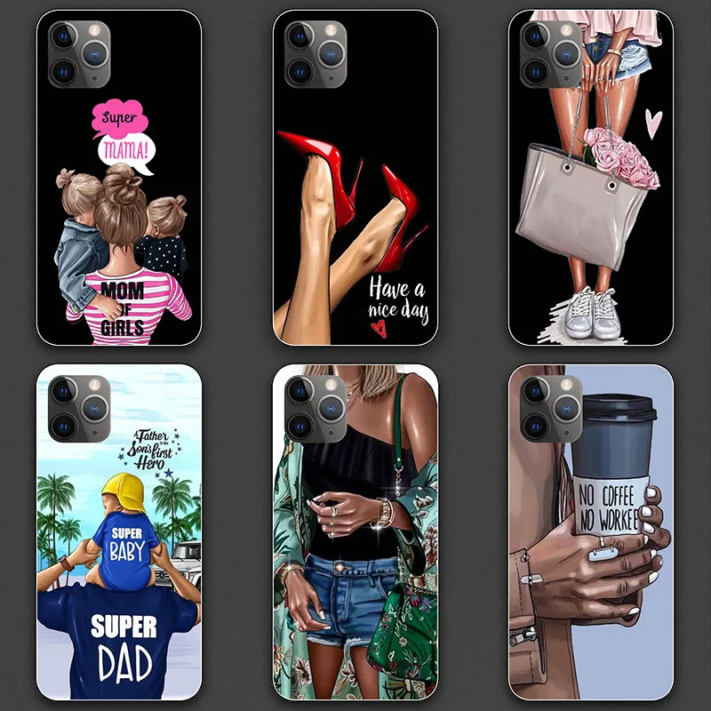 Case Cover For iPhone 8 6S 6 7 Plus X XR XS 11 pro MAX 5 5se SE 2020 5C Ipod Touch 5 6 7 Mom and Baby Dad Silicone Phone case