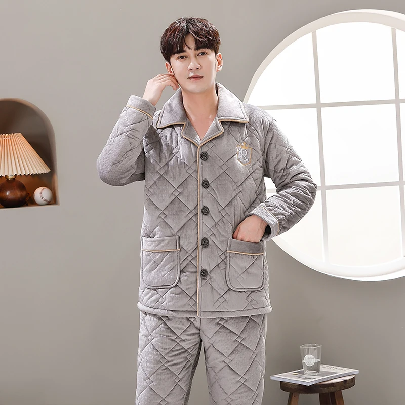 Winter Gewatteerd Jas Pyjama Mannen Dikke Gewatteerde Pyjama Sets Casual Home Kleding Coral Fleece Nachtkleding Mannen Kleding Pijama Hombre