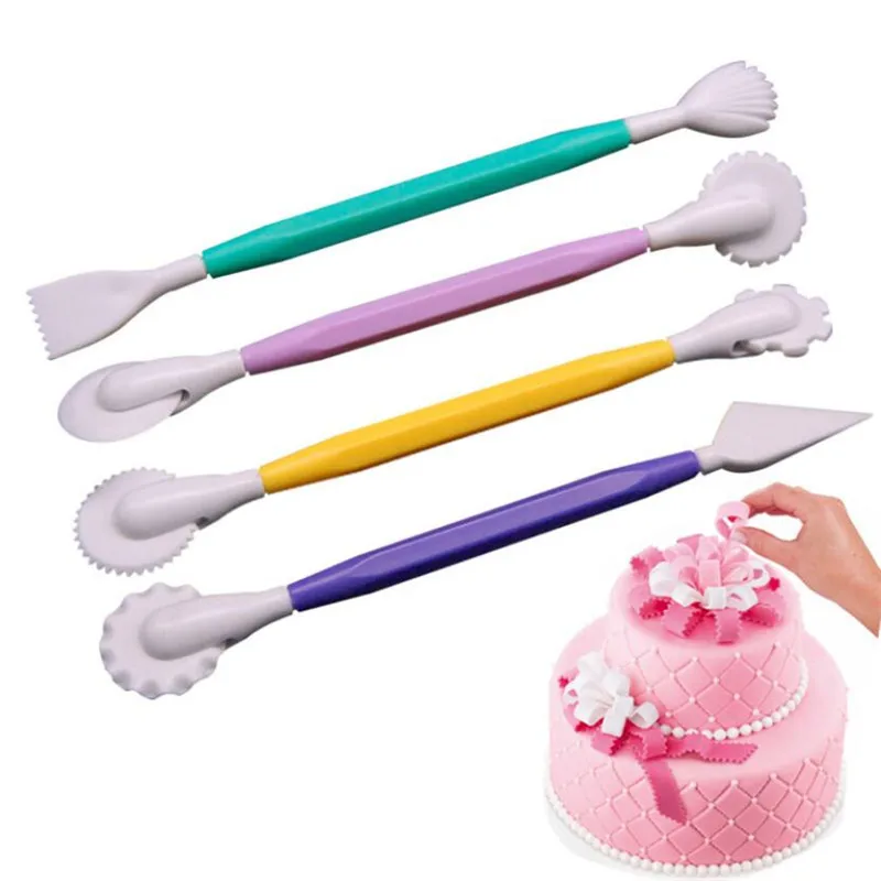 4Pcs/set Fondant Cake Decorating Modelling Tools 8 Patterns Flower Decoration Pen Pastry Carving Cutter Baking Craft Molds DIY