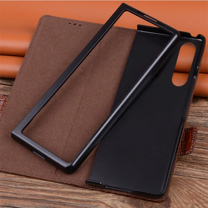 Genuine Cowhide Leather Flip Wallet Case for Samsung Galaxy Z Fold5 Fold 5 4 3 Magnetic Buckle Alligator Crocodile Grain Cover