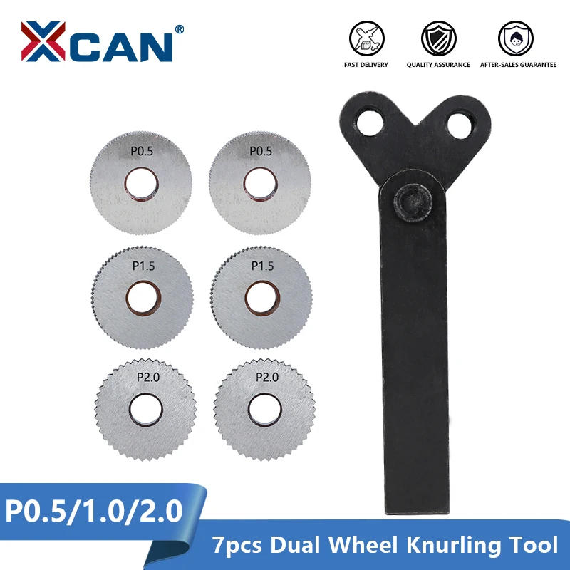 XCAN Dual Wheel Knurling Tool Kit 7pcs Pitch 0.5mm 1mm 2mm Lathe Cutter Wheel Knurling Tool Set