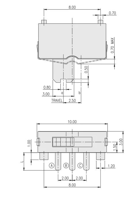 5Pcs Taiwan 90° curved foot 2-step 3-foot switch side toggle switch fluctuating horizontal side slide slide switch power supply