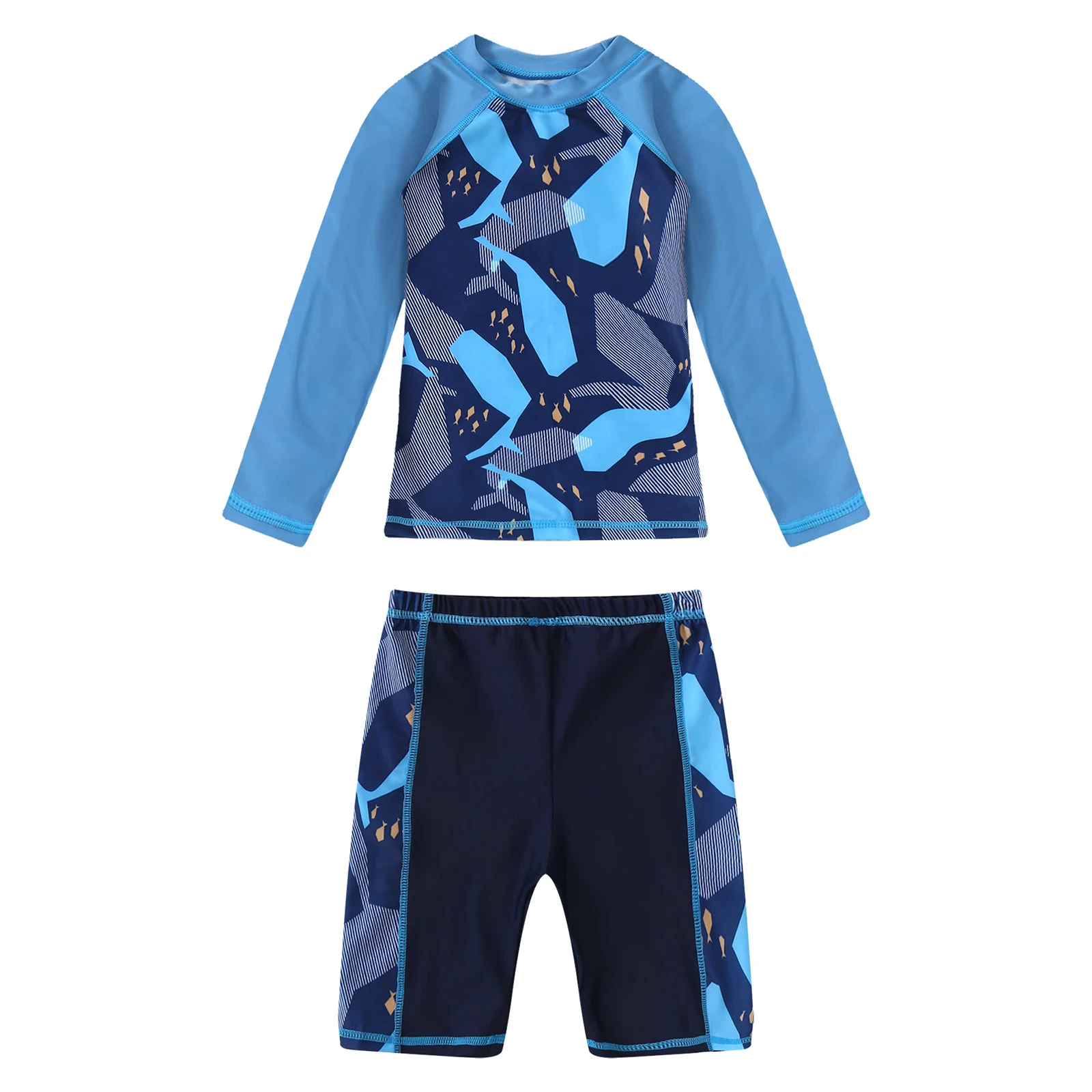 Kids Boys 2 Pieces Swimsuit Rash Guard Short Sleeve Swim Shirt Tops with Shorts Swim Trunks Swimwear Surfing Beach Bathing Suit