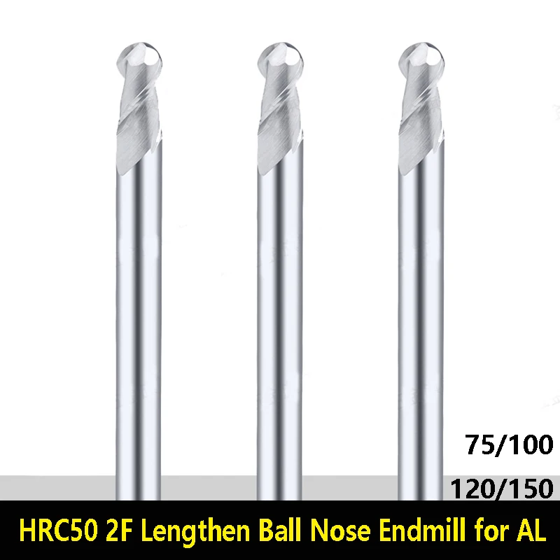 

R0.5 R1 R10 Aluminum Ball Nose End Mills Tungsten Lengthen Carbide Milling Cutter 75 100 120 150 Long Ball Head Endmill