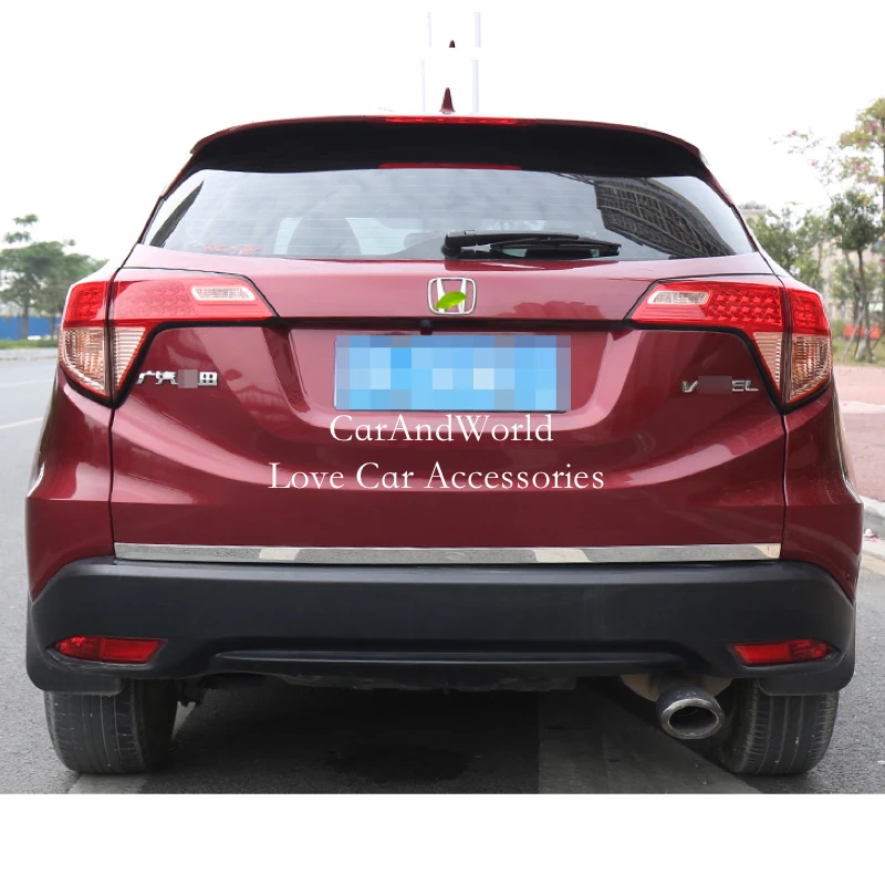 Stainless Rear Tail Trunk Door Lid Tailgate Edge Bumper Strip Cover Trims For Honda HRV HR-V Vezel 2014-2021 Car Accessories
