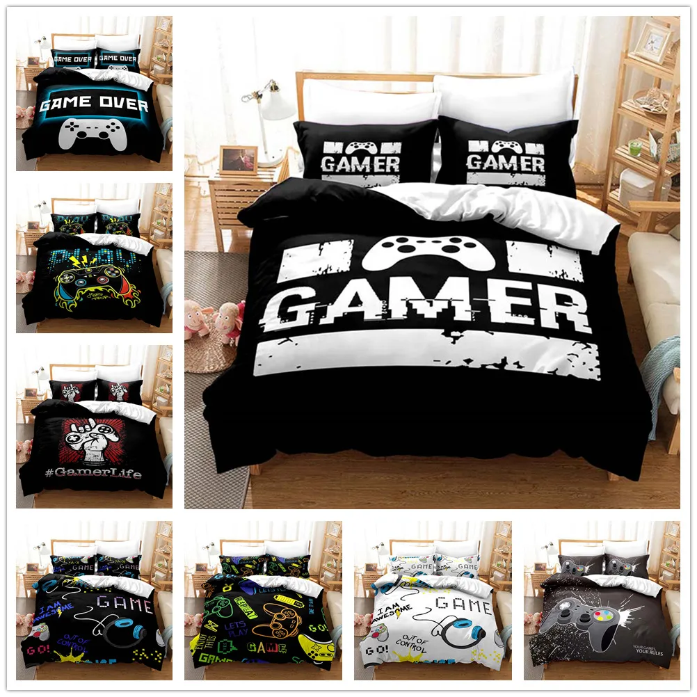 Gamer Bedding Set for Boys Bedroom Gaming Decor Duvet Cover Set Kids Teens Comforter Cover&Pillowcases Microfiber Blanket Cover