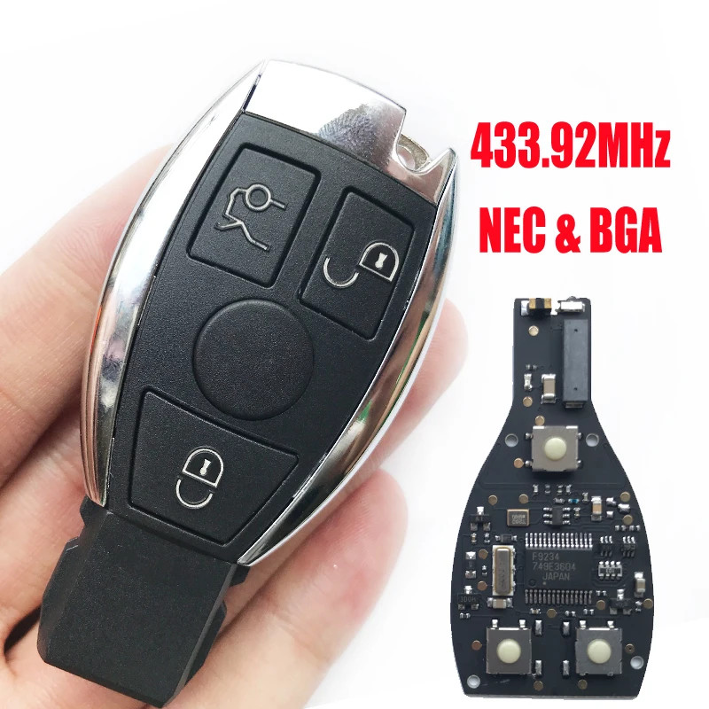 3 Buttons Car Key For Mercedes Benz after 2000+ NEC&BGA Type Auto Smart Remote Key fob with 433.92MHz/315MHz replace NEC Chip