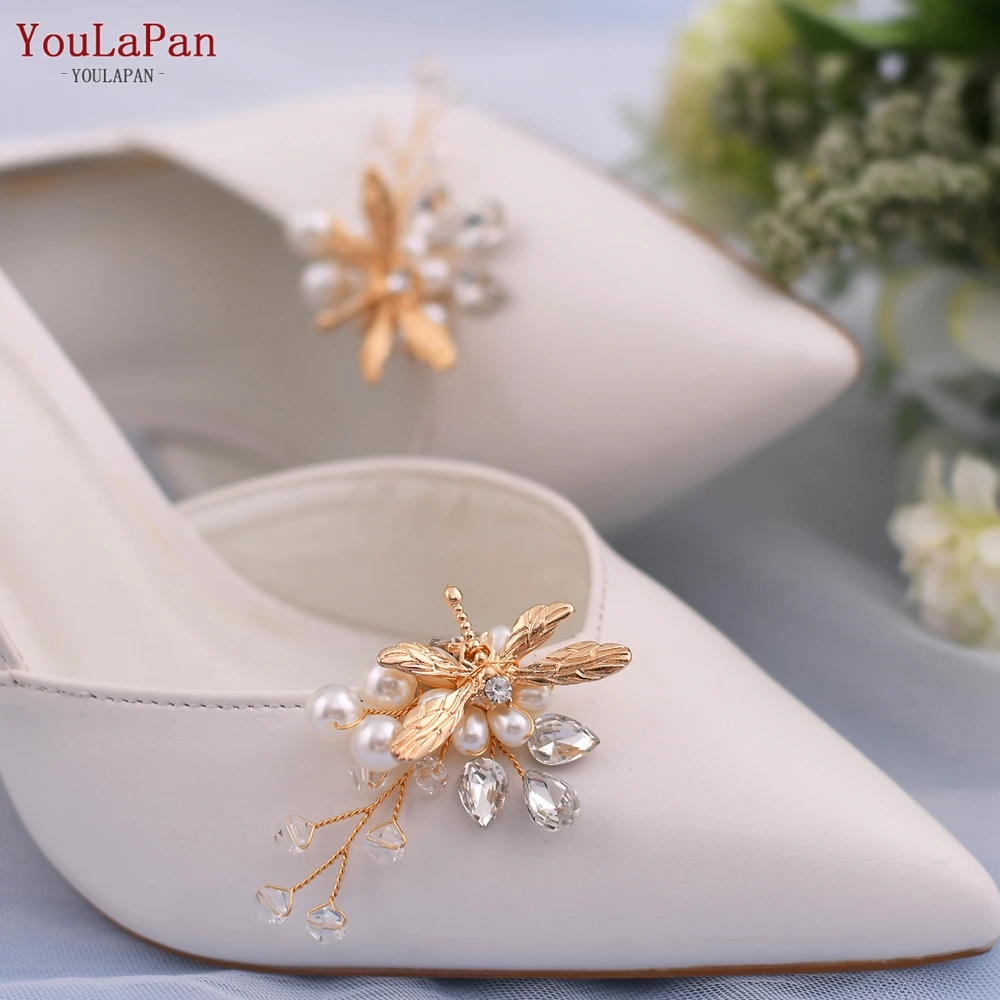 TOPQUEEN 2pcs Shoe Clip Pearl Rhinestone Metal Shoe Buckle Flower Removable Wedding Shoes Accessories High Heels Decoration X33