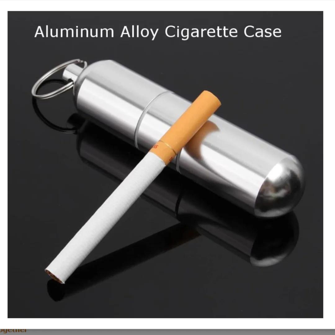 Mini Aluminum Cigarette Case Holder with Key Ring, Waterproof Round Cigarettes Pocket Box
