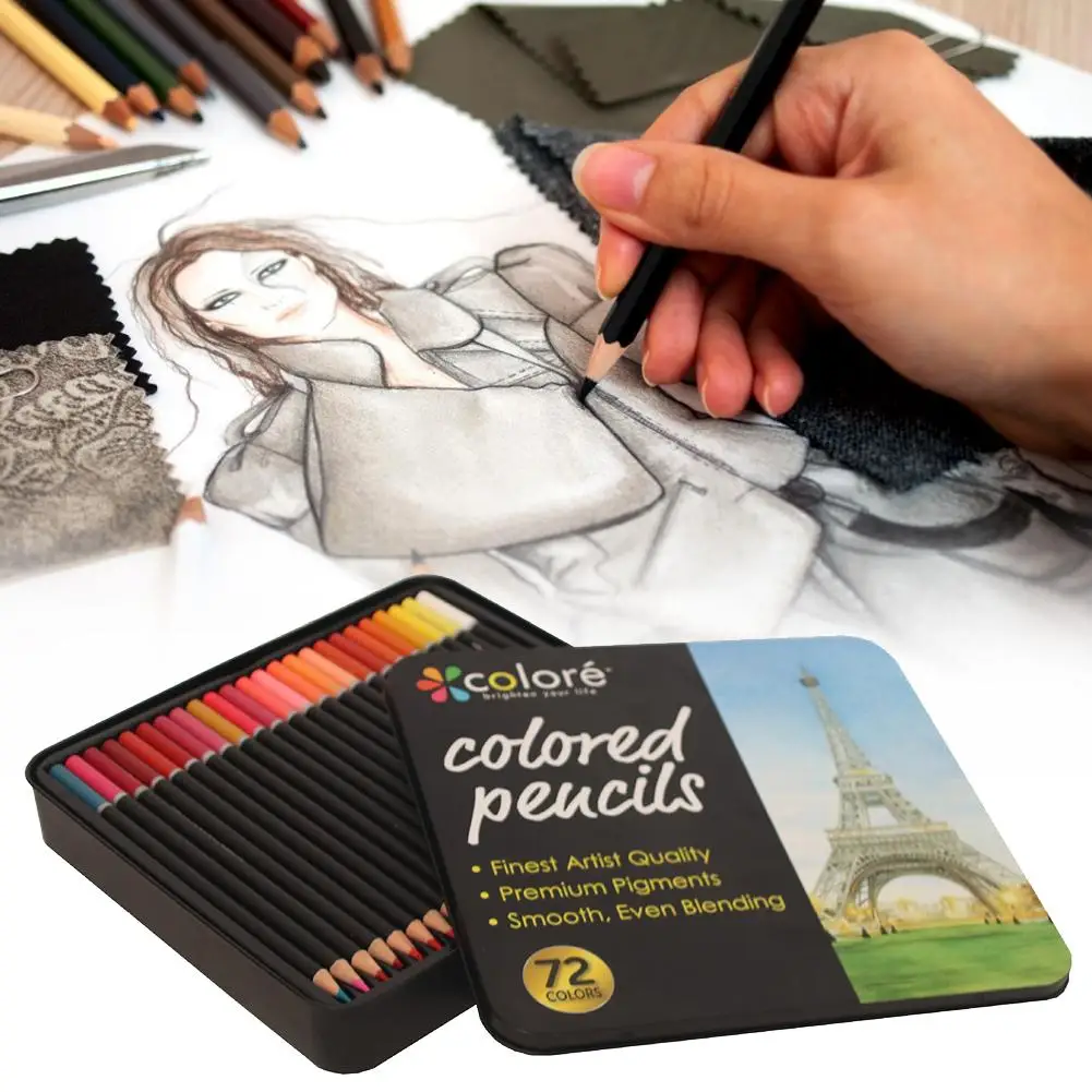 

Professional Watercolor Set 72 Coloured Pencils Water Soluble Sketching with Brush Art Supplies for Artists