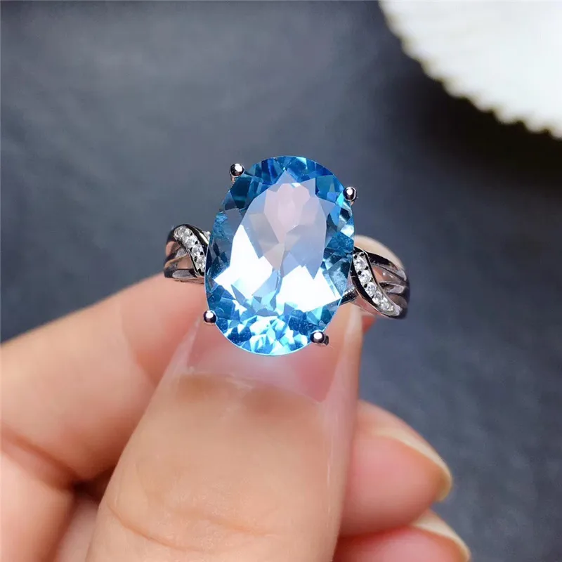 LeeChee Sky Blue Topaz Ring for Women Birthday Gift 10*14MM Natural Gemstone Fashion Jewelry Real 925 Sterling Silver Free Ship