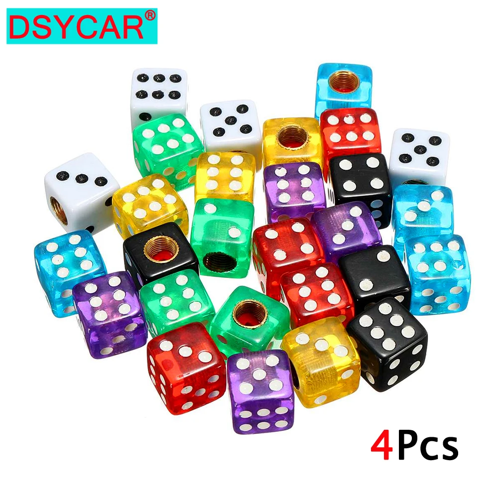 DSYCAR 4Pcs Plastic Wheel Stem Tyre Air Valve Dustproof Cap Gold Dice Tire Tyre Valve Caps Bike Auto Truck Tire Valve Dust Cap