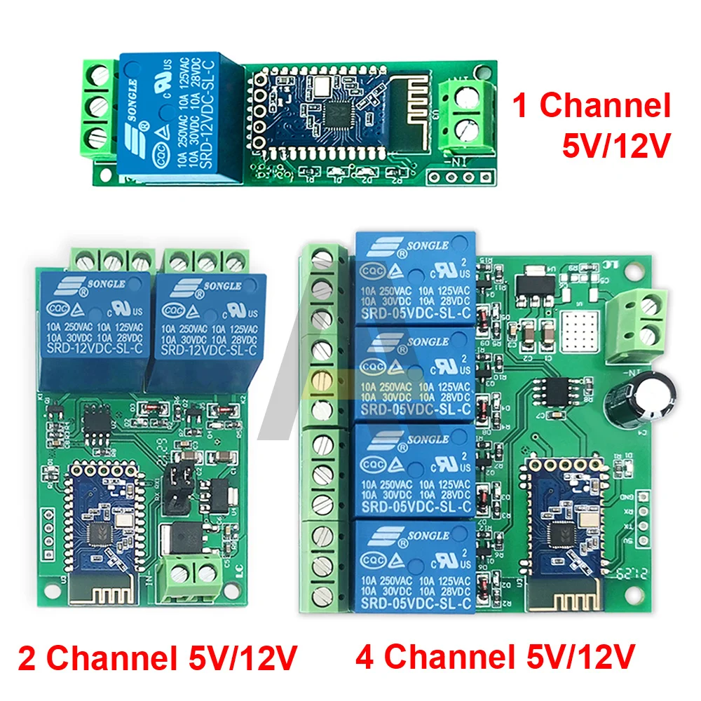 For Bluetooth Relay Module 1 2 4 Way Channel DC 5V/12V Internet Smart Remote Control Mobile Phone Switch Wireless Relay Module