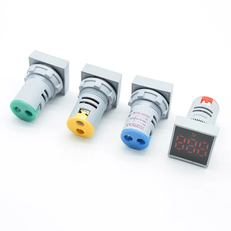 22mm AC 12-500V Voltmeter Square Panel LED Digital Voltage Meter Indicator Light 60-500V red green yellow white blue 22MM Square