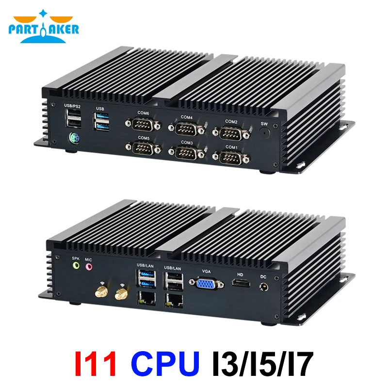 Fanless อุตสาหกรรม Mini PC Intel i7 8550U i5 8250U i7 6500U i5 7267U 2 * intel i211 6 * COM RS232 RS422 RS485 มินิคอมพิวเตอร์ HTPC