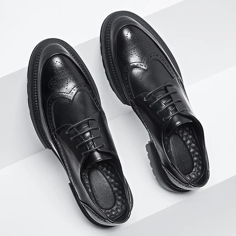 

Korean design mens fashion party banquet wear genuine leather shoes platform brogues shoe black gentleman sneakers mans footwear