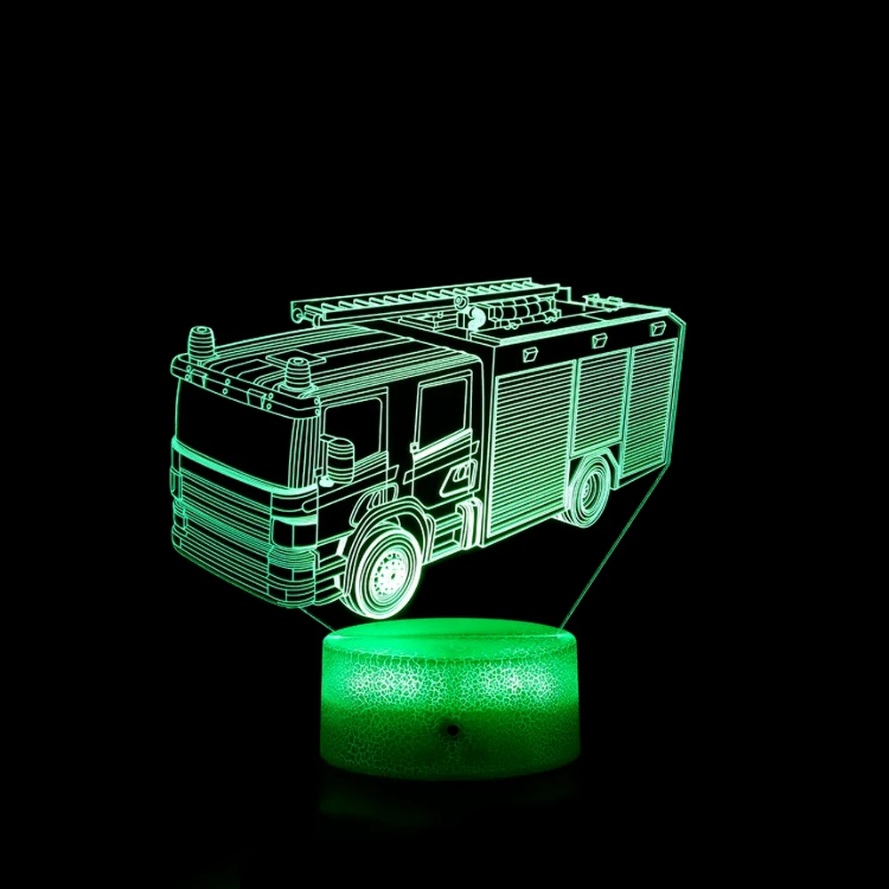 3D Truck Illusion Lamp Colorful Led Night Lights Fire Truck Table Lamp Touch Remote 3d Tractor Bedside Lamp Gifts for Boys Baby