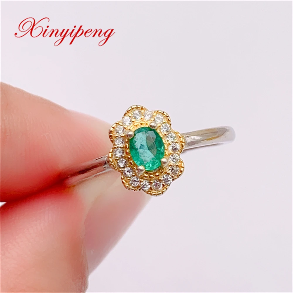 Xin Yipeng Fine Gem Jewelry Real S925 Sterling Silver Inlaid 4×5mm Natural Emerald Ring Anniversary Gift For Women Free Shipping