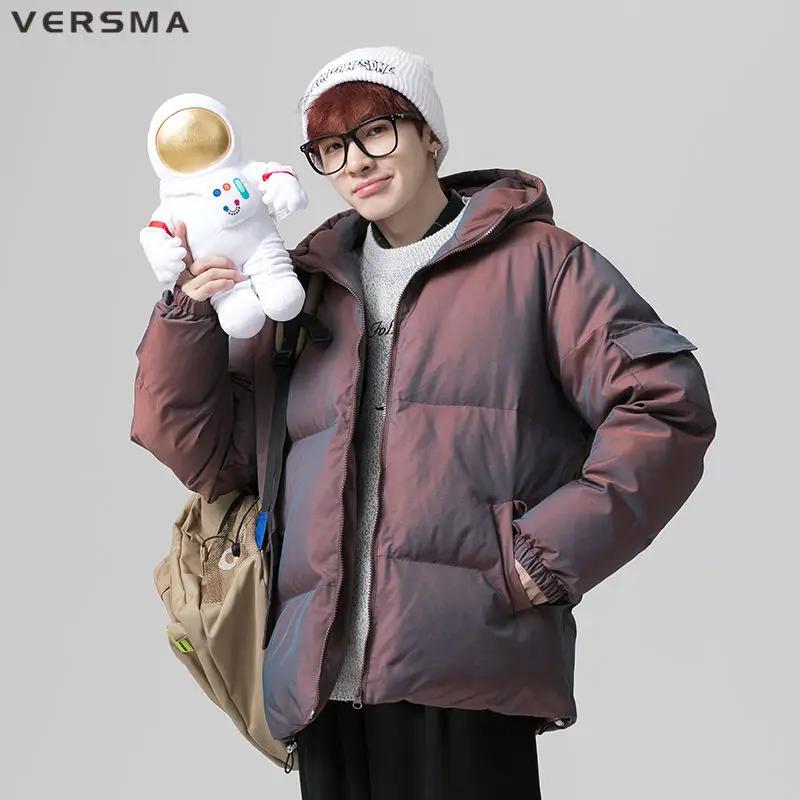 VERSMA Japanese Vintage Chic Reflective Solid Color Parka Men Hip Hop Streetwear Winter Warm Thick Youth Parkas 5XL Dropshipping