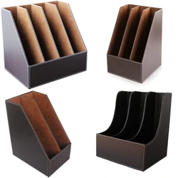 XRHYY 2/3/4 Slots Simple Houseware Leather Vertical Desktop File Folder Organizer and Document File Stand Journal Magazine Box