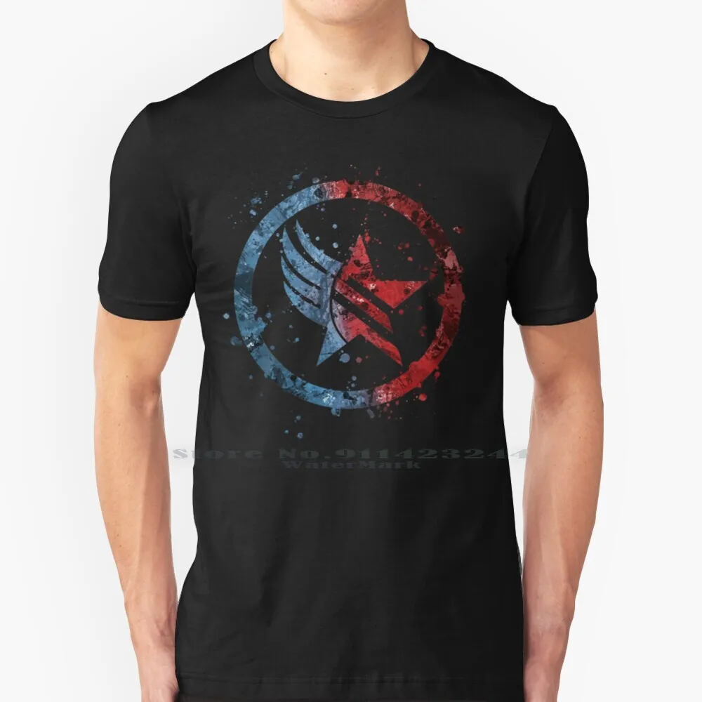 Mass Effect Renegade / Paragon Combo Splatter 100% Cotton T Shirt Mass Effect Renegade Paragon Combo Red White Blue Star