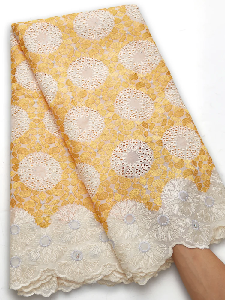 

Zhenguiru New High Quality African Lace Fabric 2021 Yellow Flower Swiss Voile Fabric Cotton Nigerian Fabric For Women DressA2373